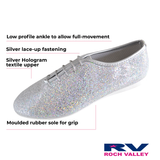 Silver glittery jazz shoes AJSHS from Roch Valley brand.