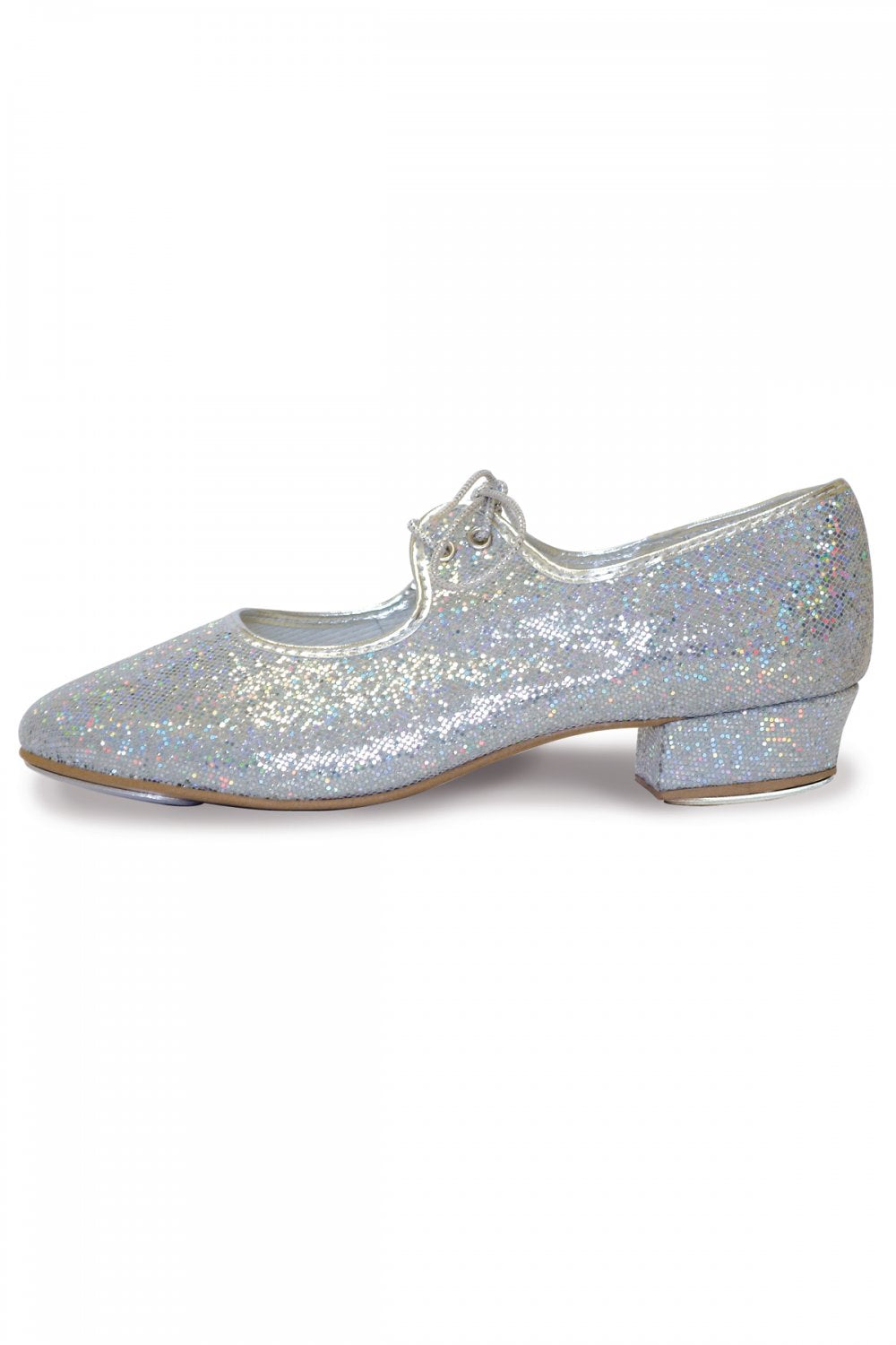 Silver glitter tap shoes top